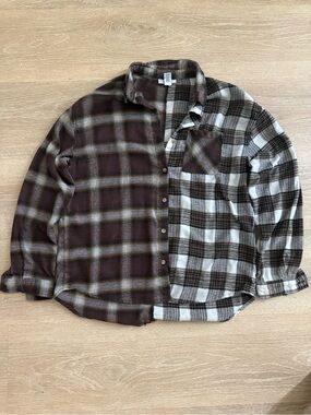 Plaid Dual-Tone Flannel Shirt - Brown & Cream